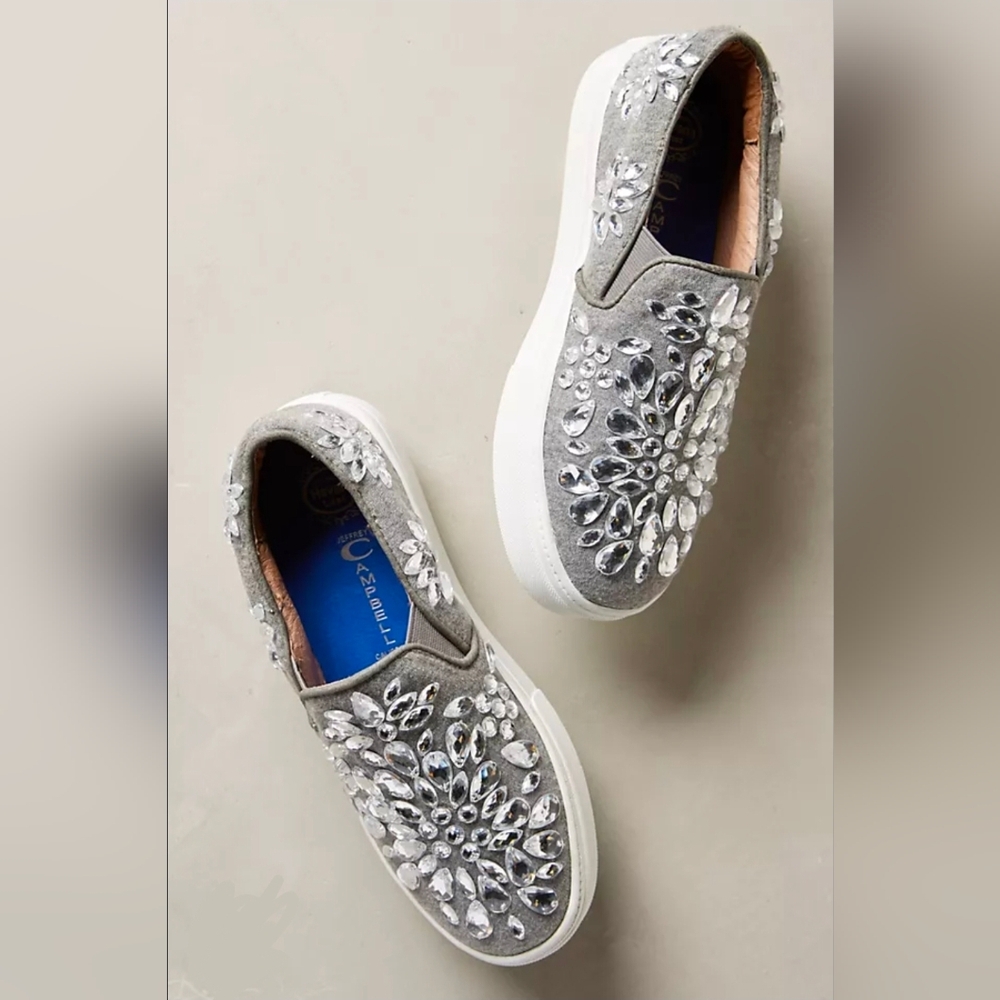 Jeffrey Campbell Slip-On Sneakers Sarlo Jeweled Crystal Gray Grey Size 9